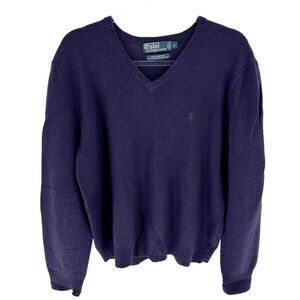 Ralph Lauren Polo Sweater Mens Large Purple Lambswool V Neck Pony Preppy